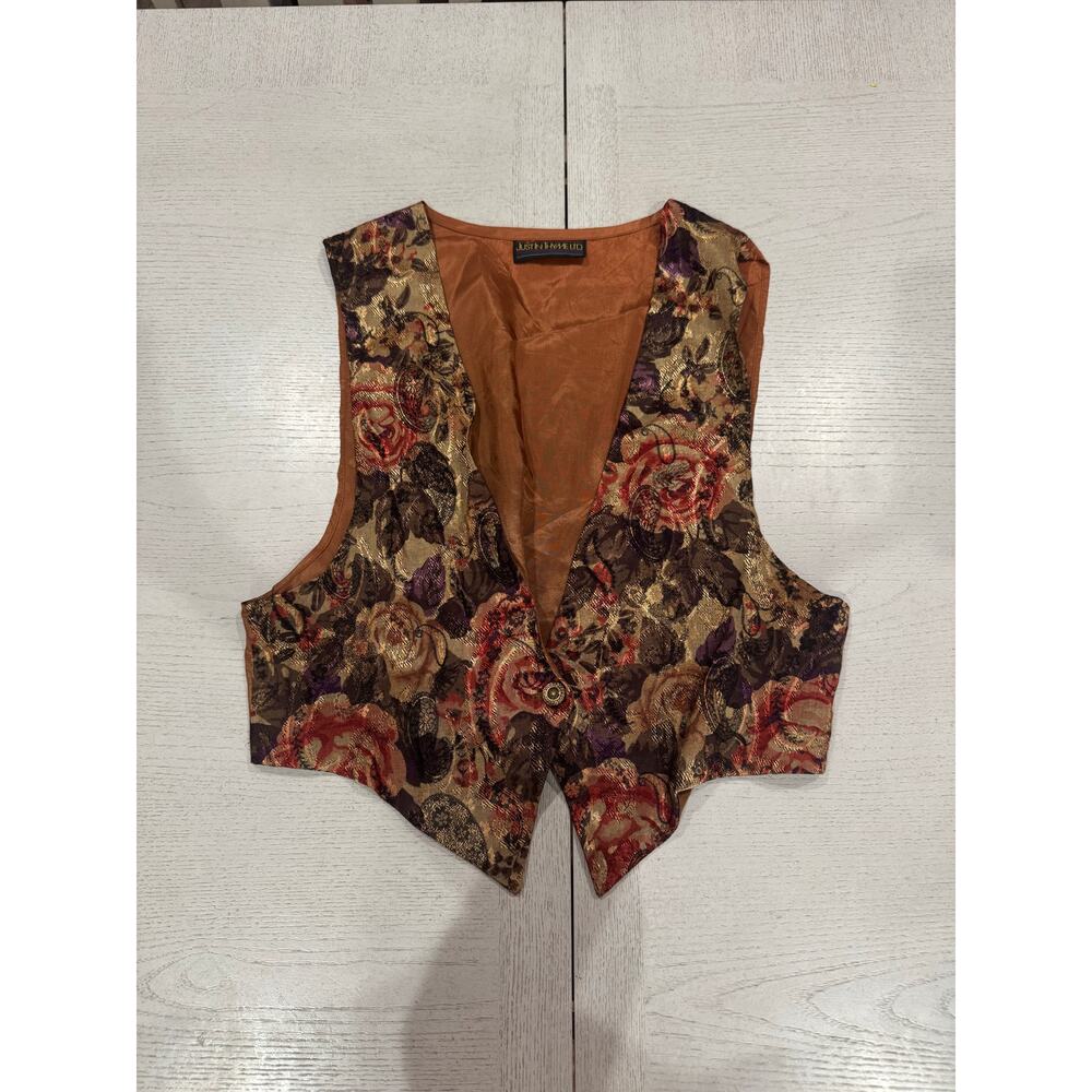 90s Vintage Grandpacore Dark Academia Floral Vest Brown One Size